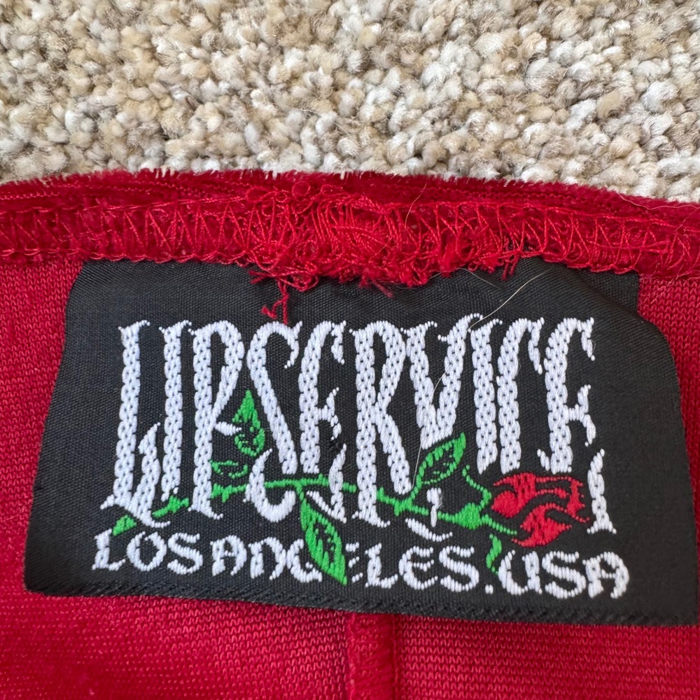 Vintage Y2K 90s Lip Service Corset Bell Sleeve Lace up Crushed Velvet Top Goth L - Picture 6 of 8